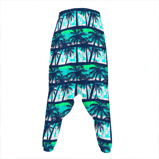 Blue Hibiscus Palm Tree Pattern Print Hammer Pants