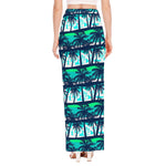 Blue Hibiscus Palm Tree Pattern Print High Slit Maxi Skirt