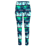 Blue Hibiscus Palm Tree Pattern Print High-Waisted Pocket Leggings