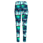 Blue Hibiscus Palm Tree Pattern Print High-Waisted Pocket Leggings
