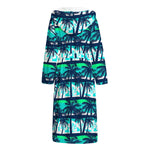 Blue Hibiscus Palm Tree Pattern Print Hooded Bathrobe