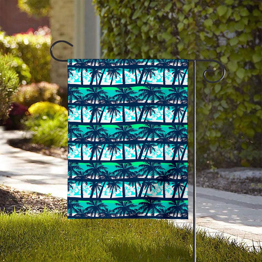 Blue Hibiscus Palm Tree Pattern Print House Flag