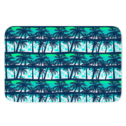 Blue Hibiscus Palm Tree Pattern Print Indoor Door Mat