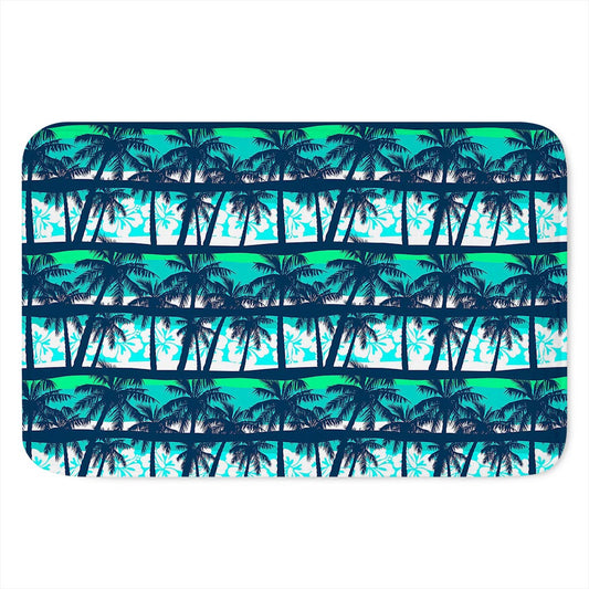 Blue Hibiscus Palm Tree Pattern Print Indoor Door Mat