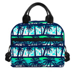 Blue Hibiscus Palm Tree Pattern Print Insulated Lunch Bag