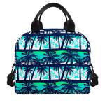 Blue Hibiscus Palm Tree Pattern Print Insulated Lunch Bag