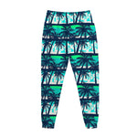 Blue Hibiscus Palm Tree Pattern Print Jogger Pants