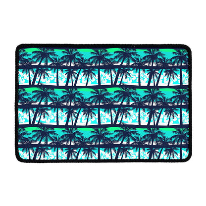 Blue Hibiscus Palm Tree Pattern Print Kitchen Mat
