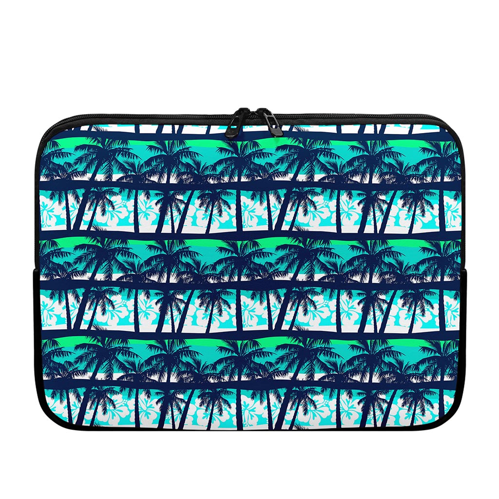 Blue Hibiscus Palm Tree Pattern Print Laptop Sleeve