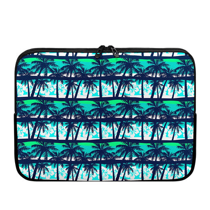 Blue Hibiscus Palm Tree Pattern Print Laptop Sleeve