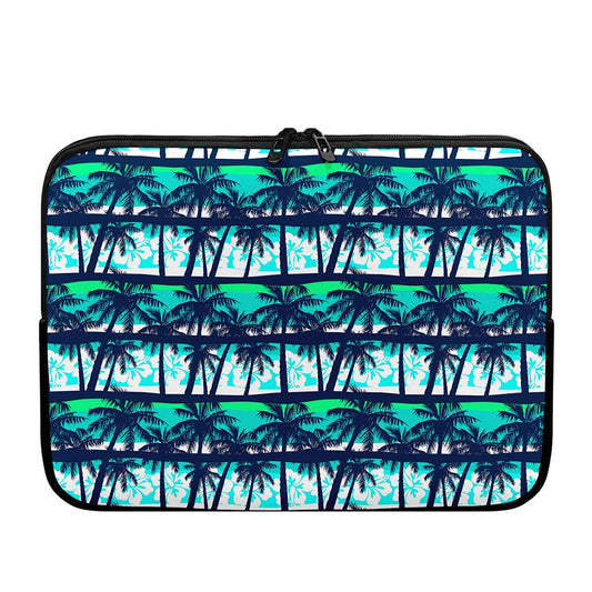 Blue Hibiscus Palm Tree Pattern Print Laptop Sleeve