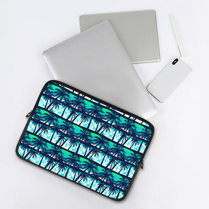 Blue Hibiscus Palm Tree Pattern Print Laptop Sleeve