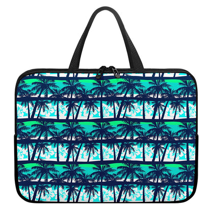 Blue Hibiscus Palm Tree Pattern Print Laptop Sleeve With Handle