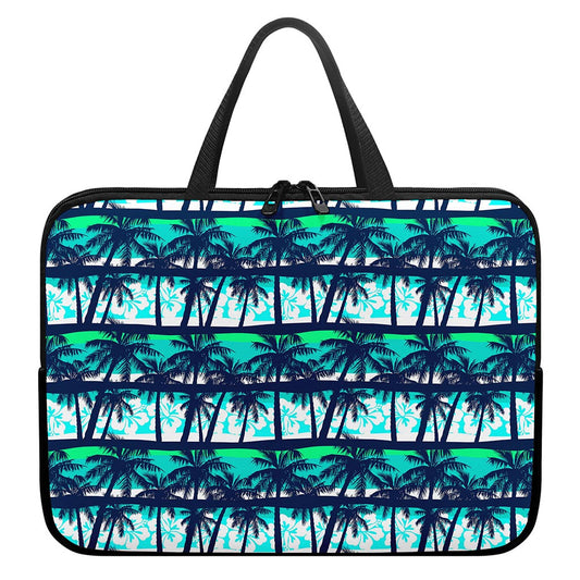 Blue Hibiscus Palm Tree Pattern Print Laptop Sleeve With Handle