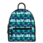 Blue Hibiscus Palm Tree Pattern Print Leather Backpack