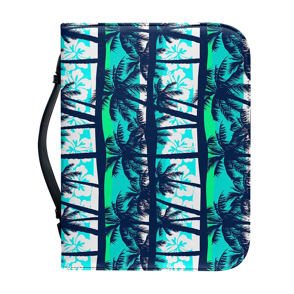 Blue Hibiscus Palm Tree Pattern Print Leather Bible Cover
