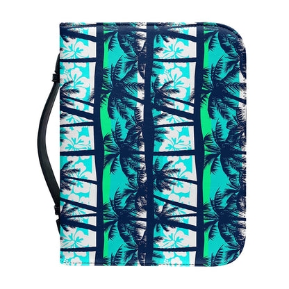 Blue Hibiscus Palm Tree Pattern Print Leather Bible Cover