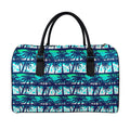 Blue Hibiscus Palm Tree Pattern Print Leather Duffel Bag