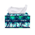 Blue Hibiscus Palm Tree Pattern Print Leather Tissue Box Cover