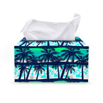 Blue Hibiscus Palm Tree Pattern Print Leather Tissue Box Cover