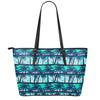 Blue Hibiscus Palm Tree Pattern Print Leather Tote Bag