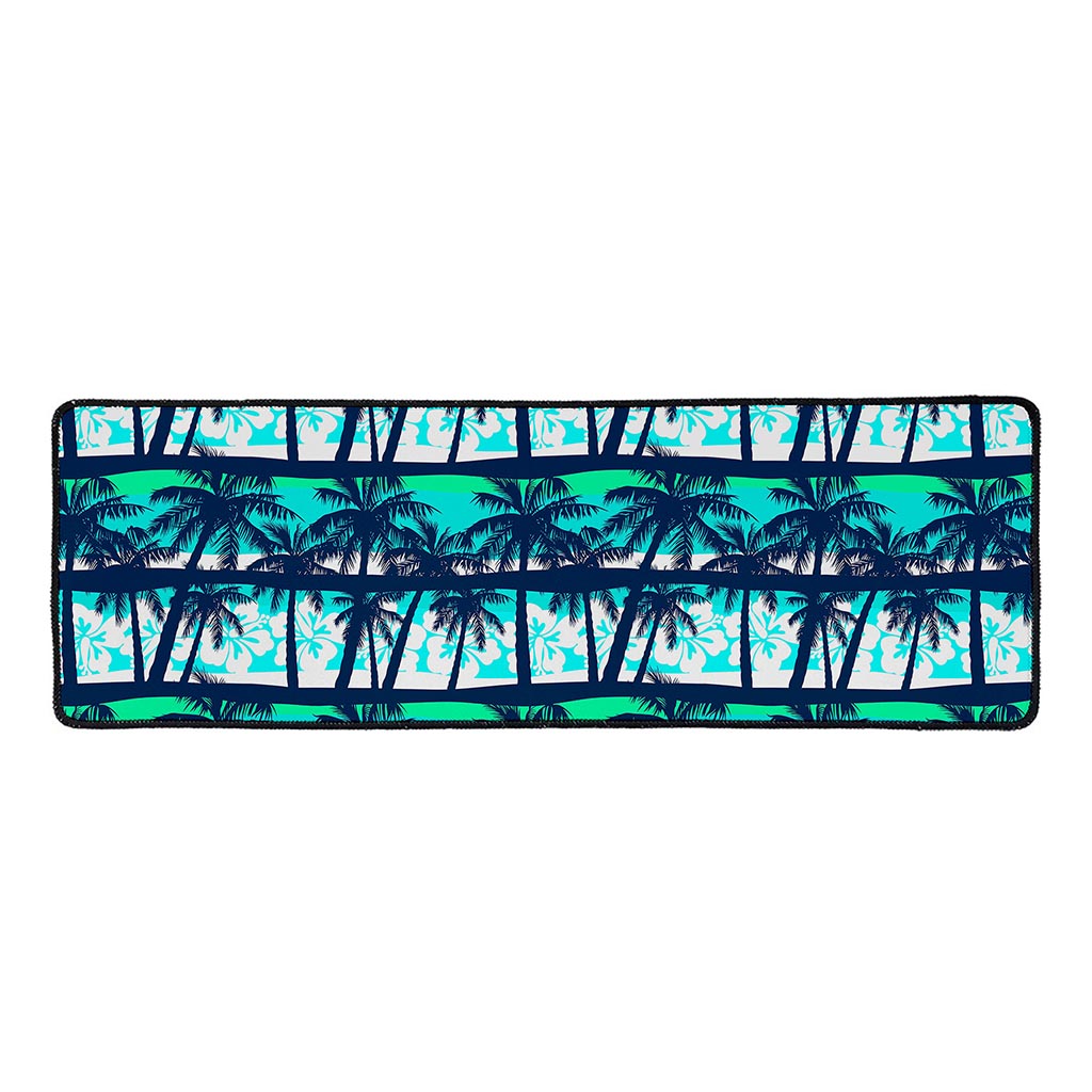 Blue Hibiscus Palm Tree Pattern Print Long Kitchen Mat