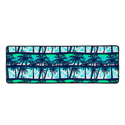 Blue Hibiscus Palm Tree Pattern Print Long Kitchen Mat