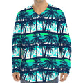 Blue Hibiscus Palm Tree Pattern Print Long Sleeve Baseball Jersey