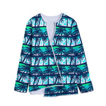 Blue Hibiscus Palm Tree Pattern Print Long Sleeve Short Coat