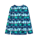 Blue Hibiscus Palm Tree Pattern Print Long Sleeve Short Coat