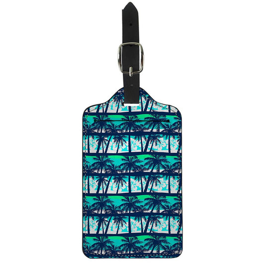 Blue Hibiscus Palm Tree Pattern Print Luggage Tag
