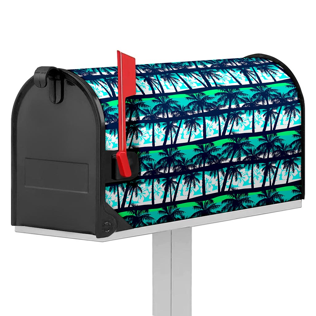 Blue Hibiscus Palm Tree Pattern Print Mailbox Cover