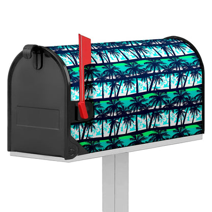 Blue Hibiscus Palm Tree Pattern Print Mailbox Cover