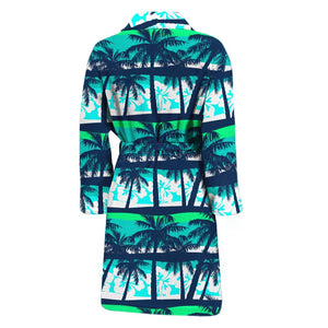 Blue Hibiscus Palm Tree Pattern Print Men's Bathrobe