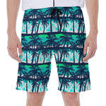 Blue Hibiscus Palm Tree Pattern Print Men's Beach Shorts