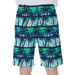 Blue Hibiscus Palm Tree Pattern Print Men's Beach Shorts