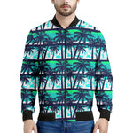 Blue Hibiscus Palm Tree Pattern Print Men's Bomber Jacket