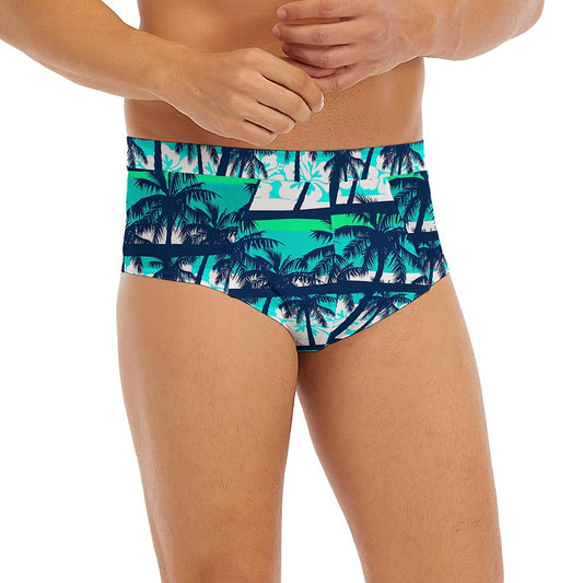 Blue Hibiscus Palm Tree Pattern Print Men's Briefs