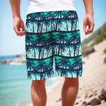 Blue Hibiscus Palm Tree Pattern Print Men's Cargo Shorts