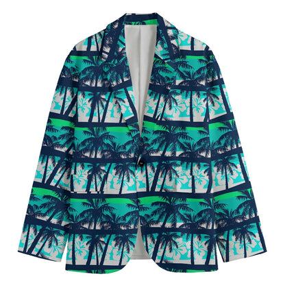 Blue Hibiscus Palm Tree Pattern Print Men's Cotton Blazer