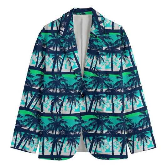 Blue Hibiscus Palm Tree Pattern Print Men's Cotton Blazer
