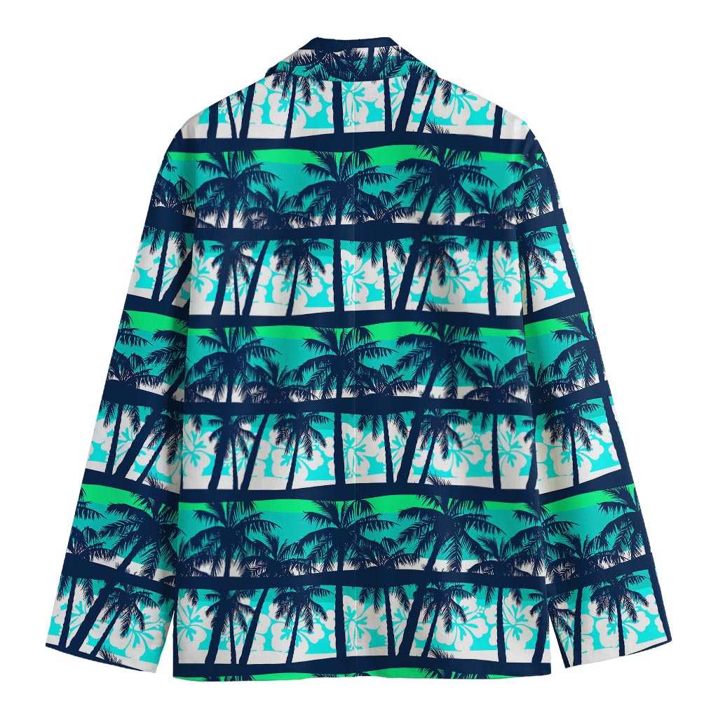 Blue Hibiscus Palm Tree Pattern Print Men's Cotton Blazer