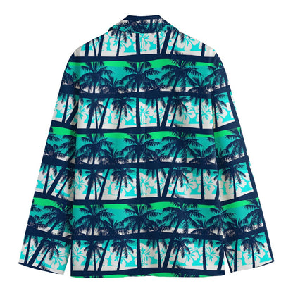 Blue Hibiscus Palm Tree Pattern Print Men's Cotton Blazer