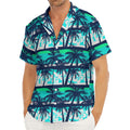Blue Hibiscus Palm Tree Pattern Print Men's Deep V-Neck Shirt