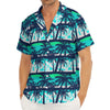 Blue Hibiscus Palm Tree Pattern Print Men's Deep V-Neck Shirt