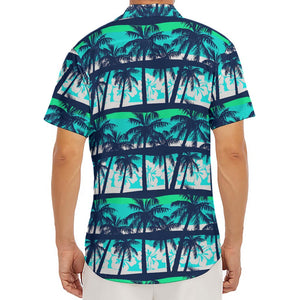 Blue Hibiscus Palm Tree Pattern Print Men's Deep V-Neck Shirt