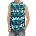 Blue Hibiscus Palm Tree Pattern Print Men's Fitness Tank Top