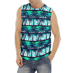 Blue Hibiscus Palm Tree Pattern Print Men's Fitness Tank Top