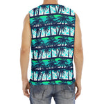 Blue Hibiscus Palm Tree Pattern Print Men's Fitness Tank Top