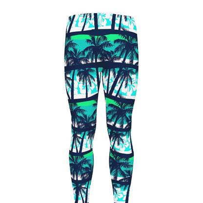 Blue Hibiscus Palm Tree Pattern Print Men's leggings